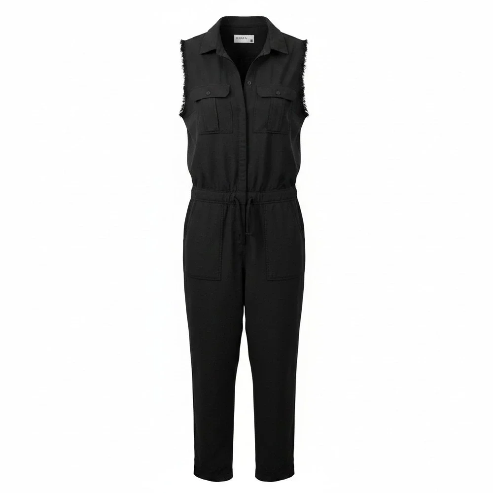 Pistola Women Jumpsuit M Black Sleeveless Utility Frayed Tencel Urban Chic P1781